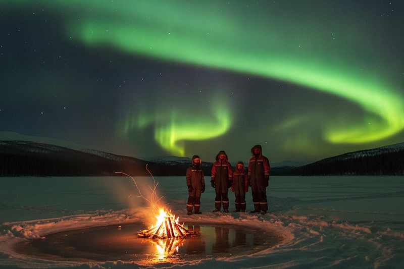 Watching the aurora from a campfire on a northern lights tour