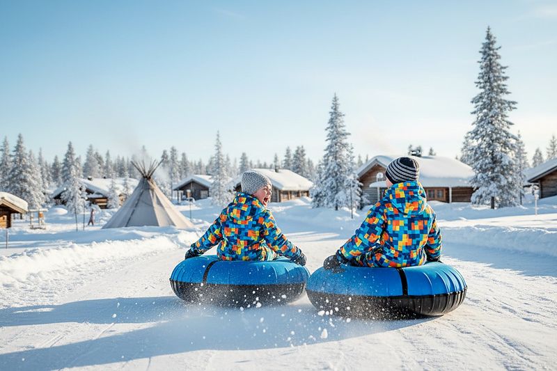 Children on the small snow slide