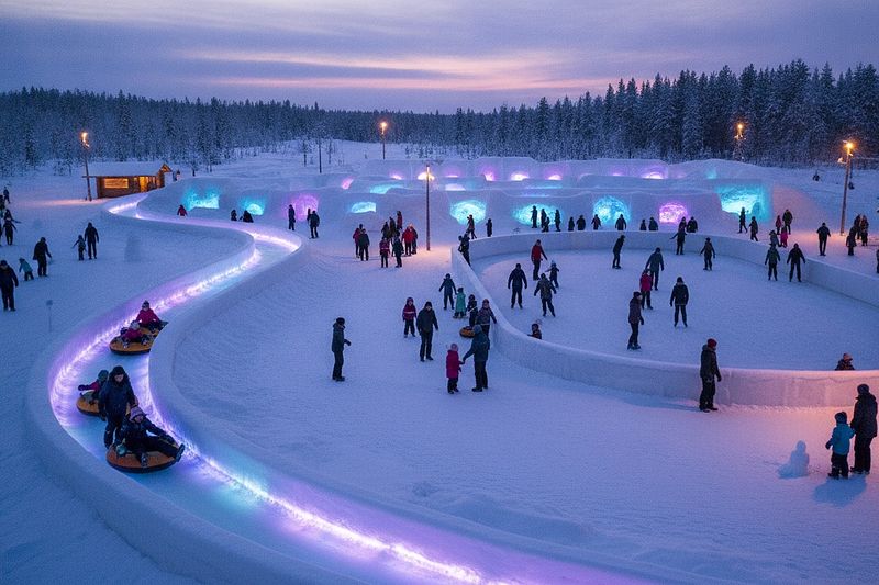 Snow slides and an ice rink in the Snowman World snow park